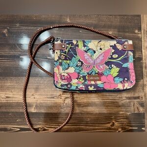 Sakroots Butterfly Floral Crossbody Bag - Pink‎ and Blue
